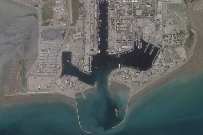 A satellite view shows the Bandar Abbas harbour