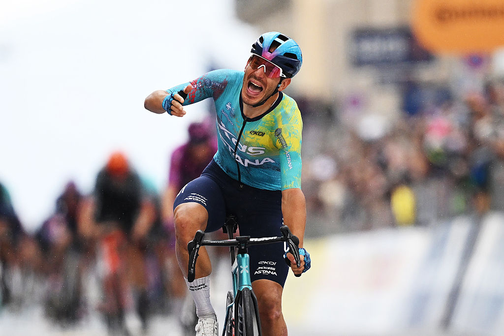 NAPLES, ITALY - MAY 14: Davide Ballerini of Italy and Team XDS Astana celebrates at finish line as stage winner during the 109th Giro d&amp;apos;Italia 2026, Stage 6 a 141km stage from Paestum to Naples / #UCIWT / on May 14, 2026 in Naples, Italy. (Photo by Dario Belingheri/Getty Images)
