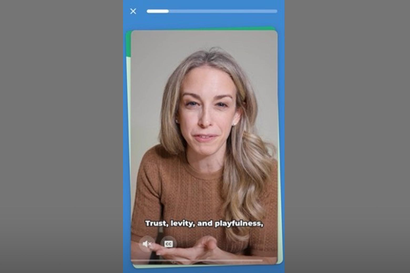 Dr. Becky in a brown sweater, speaking into the camera. On-screen text reads: "Trust, levity, and playfulness."