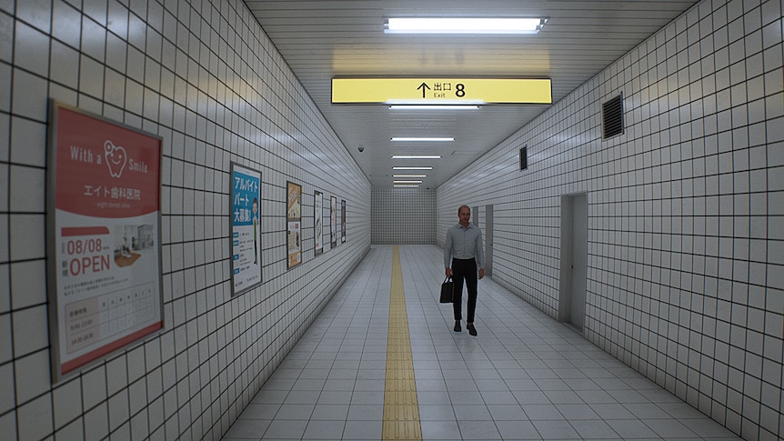 The hallway as it appears in the video game Exit 8.