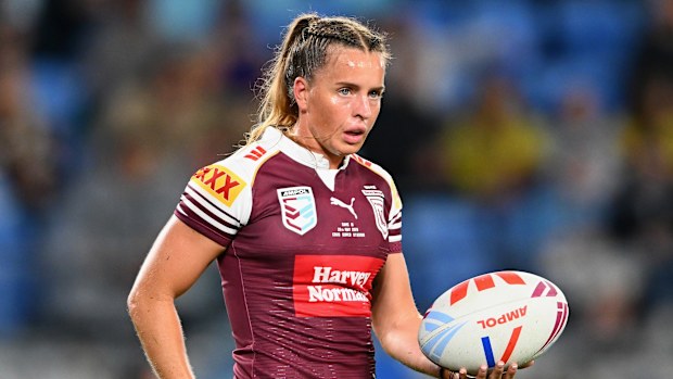 Lauren Brown in action for the Queensland Maroons.