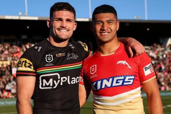 Panthers star Nathan Cleary with Isaiya Katoa.