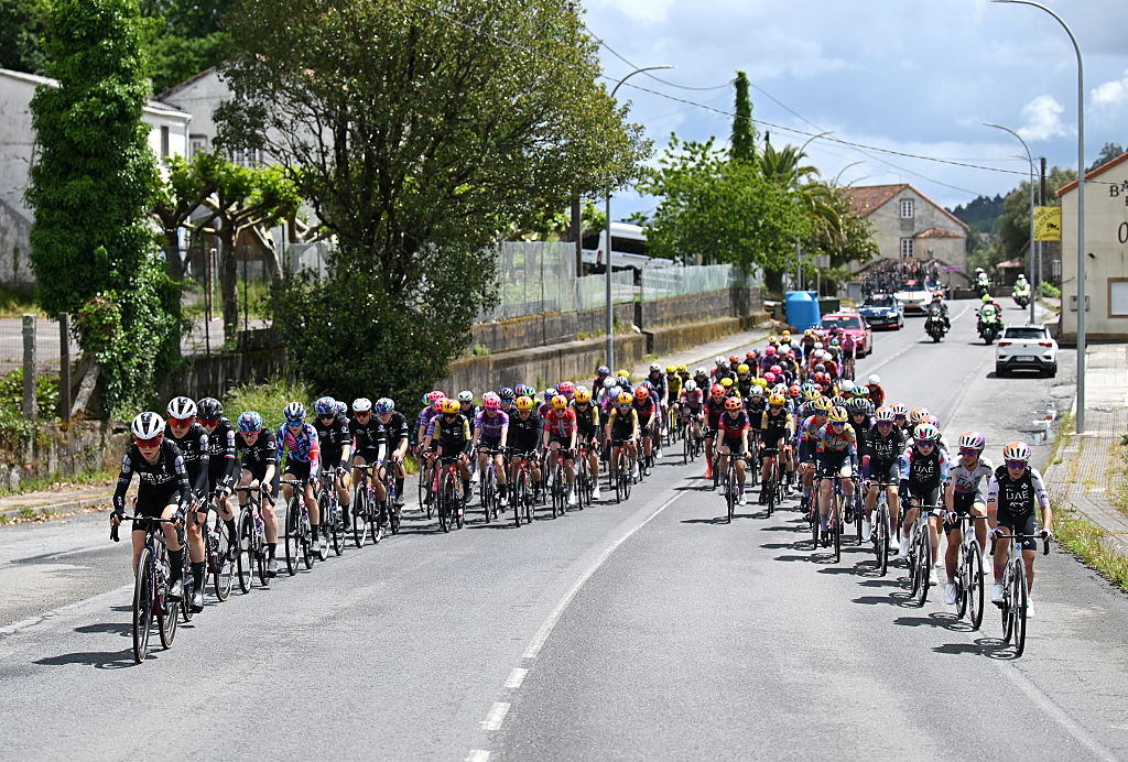 The peloton competing during stage 3 of the 2026 La Vuelta Femenina between Padron to A Coruna. (Photo by Szymon Gruchalski/Getty Images)