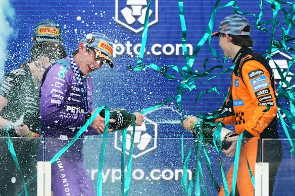 Oscar Piastri and teen sensation Kimi Antonelli on the podium in Miami.