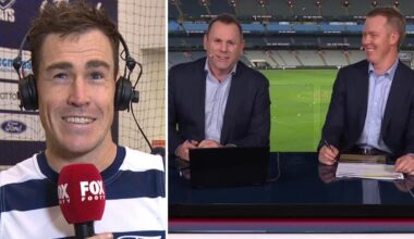 Jeremy Cameron hilarious post-game interview with Fox Footy, Geelong Cats vs Collingwood Magpies Round 9, Tom Stewart game 200, delayed celebrations, reaction, latest news