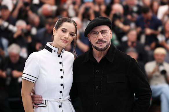 Ella Bleu Travolta, pictured with her father John Travolta at Cannes, plays a flight attendant in the film.