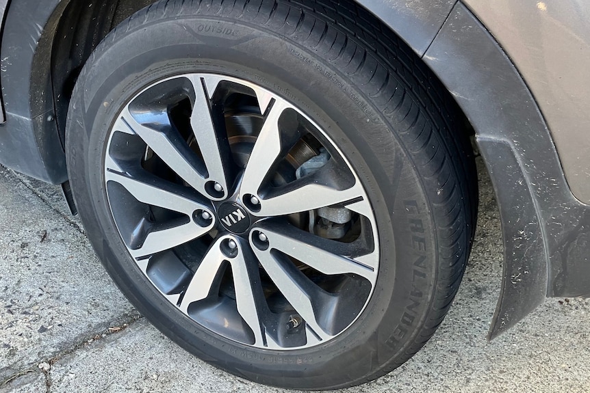 Close up of an alloy wheel and tyre.