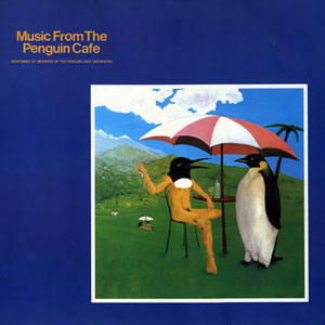 Album cover featuring a painting of a penguin and a penguin-headed person under an umbrella