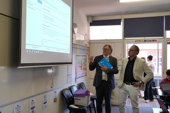 Education Minister John-Paul Langbroek (right) said the Corella AI software would be available to year 9 and 10 students from June this year.