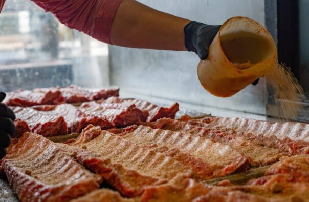 Preparing the meat.
