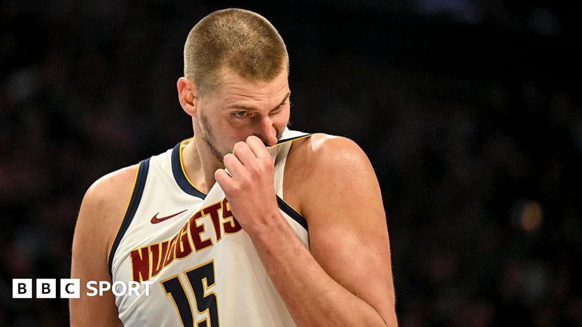 Nikola Jokic looks disappointed during Denver Nuggets' defeat by Minnesota Timberwolves