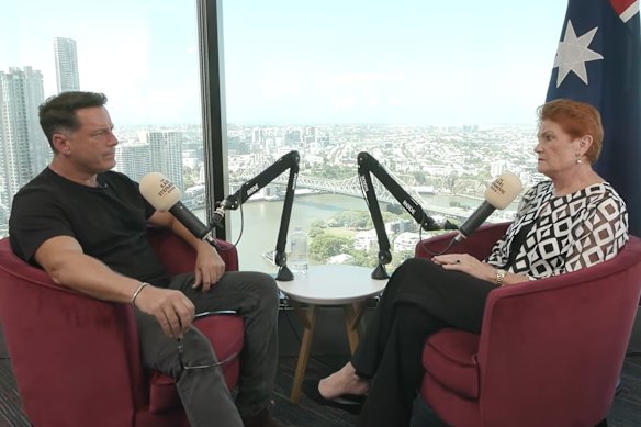 Stefanovic interviewing Pauline Hanson on his podcast.