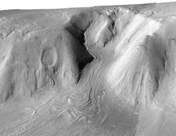 A black and white image of smooth mountains on Mars.