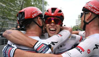 Stage winner Paul Magnier of France and Team Soudal Quick-Step reacts after the 109th Giro d'Italia