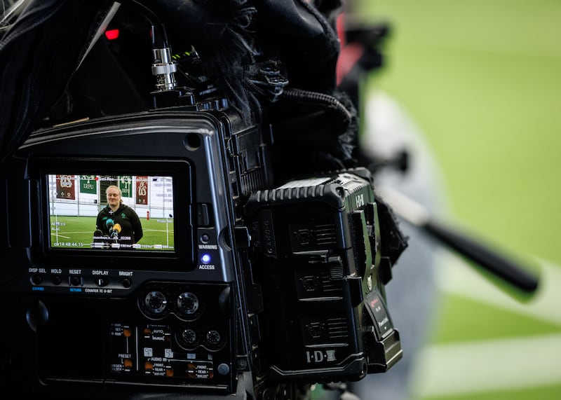 A detailed view of a LCD screen on a TV camera recording the press conference with Aoife Wafer. Photograph: Ben Brady/Inpho