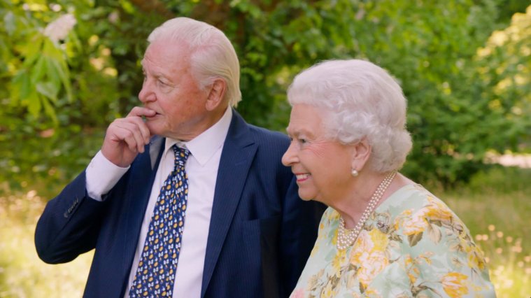 TELEVISION PROGRAMMES: THE QUEENS GREEN PLANET Monday 16th April 2018 on ITV Sir David Attenborough joins Her Majesty the Queen in the gardens of Buckingham Palace This unique, landmark documentary follows Her Majesty the Queen and an ambitious legacy project to create a global network of protected forests, spanning the 52 countries of the Commonwealth. This project, called the Queen's Commonwealth Canopy, brings together Her Majesty's deeply held commitment to the Commonwealth and her little-known love of trees. At the heart of the film is a conversation between the Queen and Sir David Attenborough filmed in the gardens of Buckingham Palace last summer. In a rare opportunity to see the Queen talking informally to Sir David, the conversation ranges from climate change, to conkers and birthday gifts. The film follows members of the Royal Family involved so far in making the Queen?s Commonwealth Canopy a reality, including Prince Harry planting trees in the Caribbean, and Prince William and his family in Canada's Great Bear Rainforest. (c) ITN Productions For further information please contact Peter Gray 0207 157 3046 peter.gray@itv.com This photograph is ? ITV and can only be reproduced for editorial purposes directly in connection with the programme THE QUEENS GREEN PLANET or ITV. Once made available by the ITV Picture Desk, this photograph can be reproduced once only up until the Transmission date and no reproduction fee will be charged. Any subsequent usage may incur a fee. This photograph must not be syndicated to any other publication or website, or permanently archived, without the express written permission of ITV Picture Desk. Full Terms and conditions are available on the website www.itvpictures.com