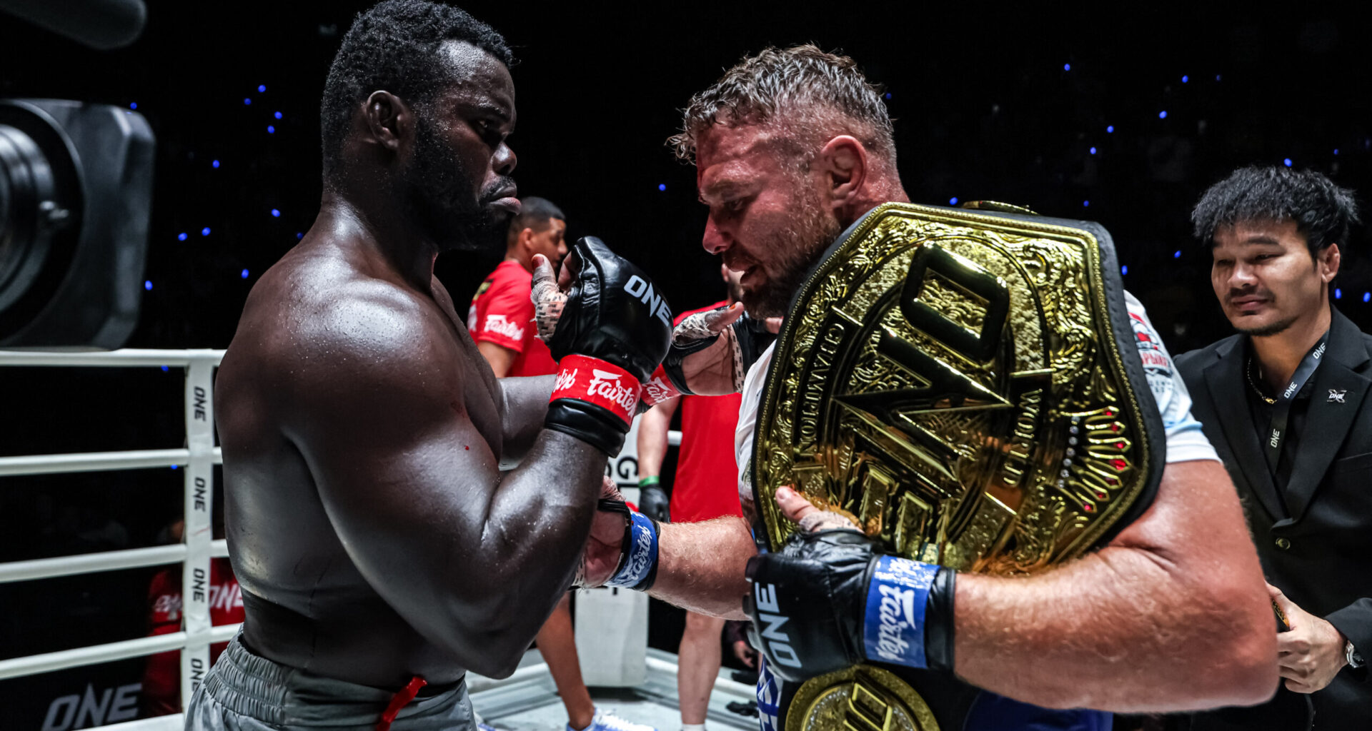 MMA star "Reug Reug" Oumar Kane congratulations his rival, Anatoly Malykhin, on his big win