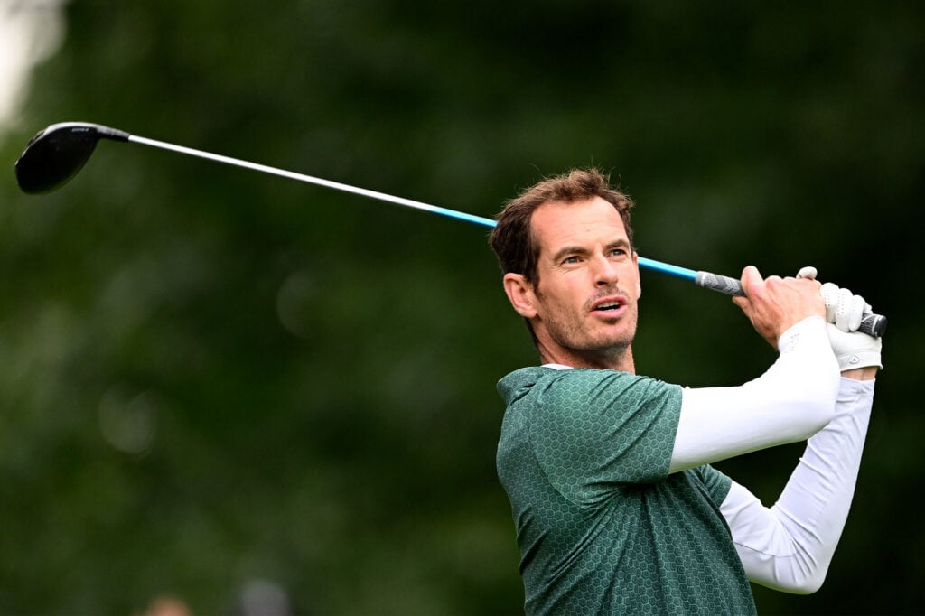 Andy Murray tees off on the fourth hole during the Pro-Am prior to the BMW PGA Championship 2024 at Wentworth | Source: Getty