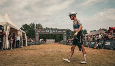 European gravel champion Mads W&uuml;rtz Schmidt gets off his bike after winning 2026 The Traka 360