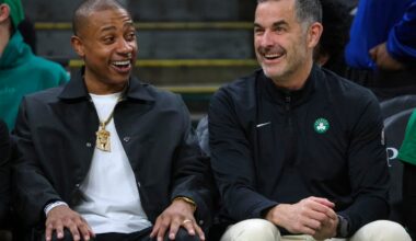Isaiah Thomas sat courtside with Celtics owner Bill Chisholm at TD Garden on Dec. 19, 2025.