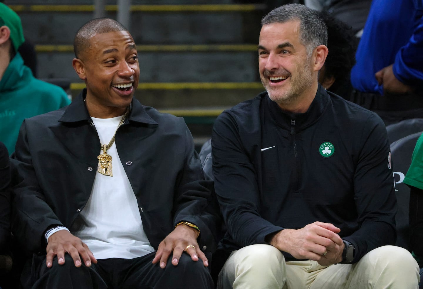 Isaiah Thomas sat courtside with Celtics owner Bill Chisholm at TD Garden on Dec. 19, 2025.