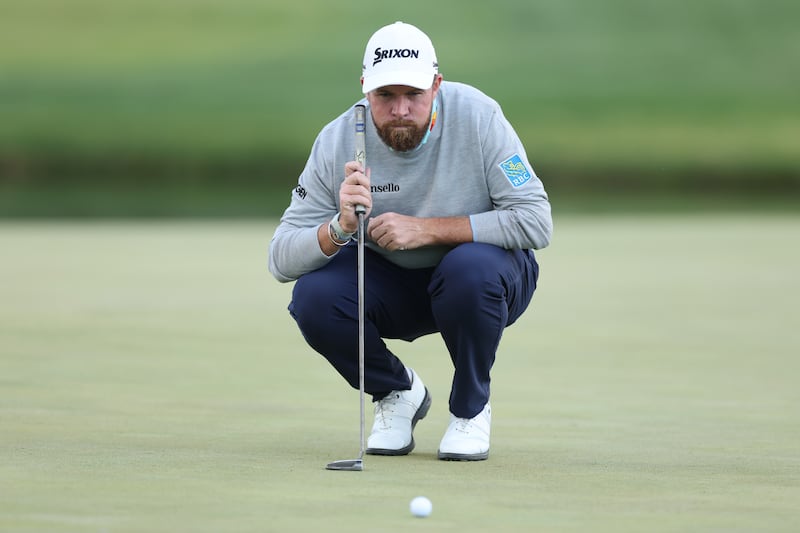 Shane Lowry of Ireland lines up a putt. Photograph: Michael Reaves/Getty