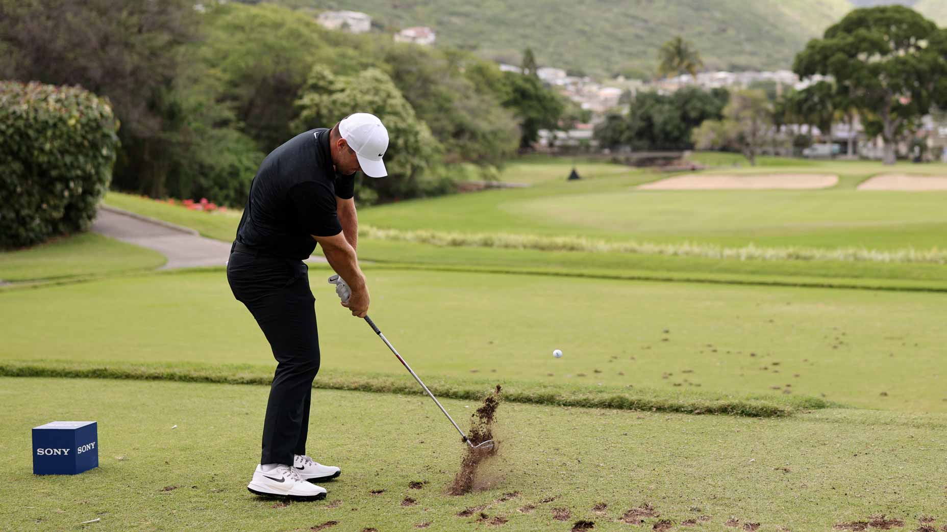 Chris Gotterup of the United States plays his shot from the seventh tee during the final round of the Sony Open in Hawaii 2026 at Waialae Country Club on January 18, 2026 in Honolulu, Hawaii.