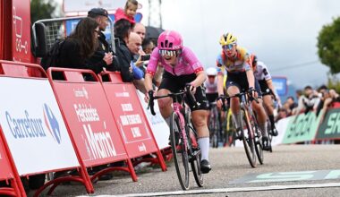 SALVATERRA DE MINO, SPAIN - MAY 03: Noemi Ruegg of Switzerland and Team EF Education-Oatly celebrates at finish line as stage winner during the 12th La Vuelta Femenina 2026, Stage 1 a 113.9km stage from Marin to Salvaterra de Mino / #UCIWWT / on May 03, 2026 in Salvaterra de Mino, Spain. (Photo by Szymon Gruchalski/Getty Images)