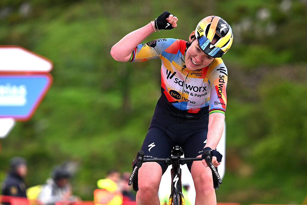 NAVA, SPAIN - MAY 08: Anna van der Breggen of Netherlands and Team SD Worx - Protime celebrates at finish line as stage winner during the 12th La Vuelta Femenina 2026, Stage 6 a 106.5km stage from Gijon / Xixon to Les Praeres. Nava 738m / #UCIWWT / on May 08, 2026 in Nava, Spain. (Photo by Szymon Gruchalski/Getty Images)
