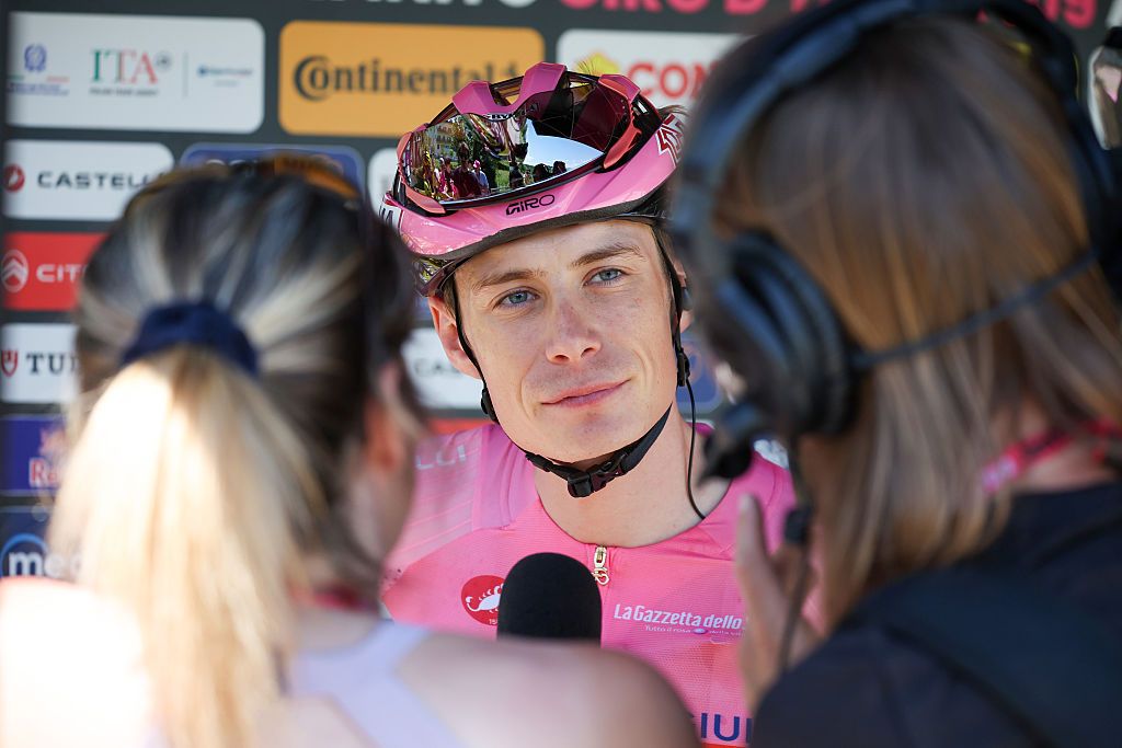 Jonas Vingegaard giving interviews