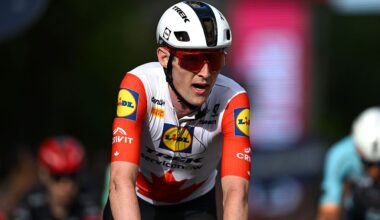 COSENZA, ITALY - MAY 12: Derek Gee-West of Canada and Team Lidl - Trek crosses the finish line during the 109th Giro d&amp;apos;Italia 2026, Stage 4 a 138km stage from Catanzaro to Cosenza / #UCIWT / on May 12, 2026 in Cosenza, Italy. (Photo by Dario Belingheri/Getty Images)