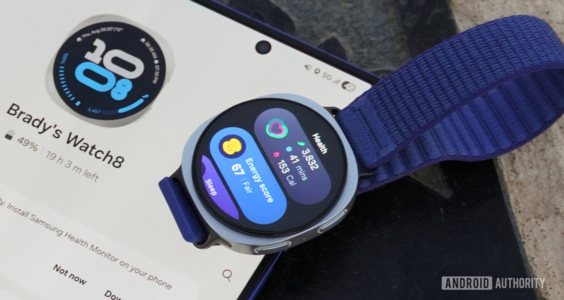 The energy score and health on a Samsung Galaxy Watch 8.