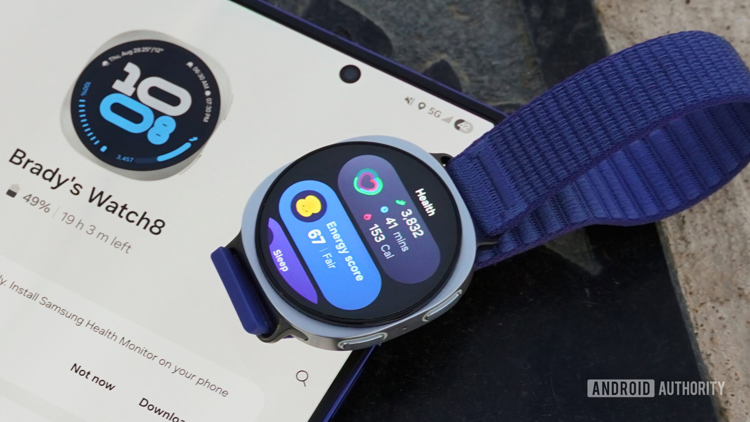 The energy score and health on a Samsung Galaxy Watch 8.