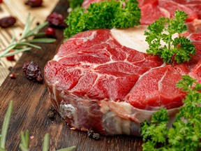 Raw meat slice for grill with seasoning