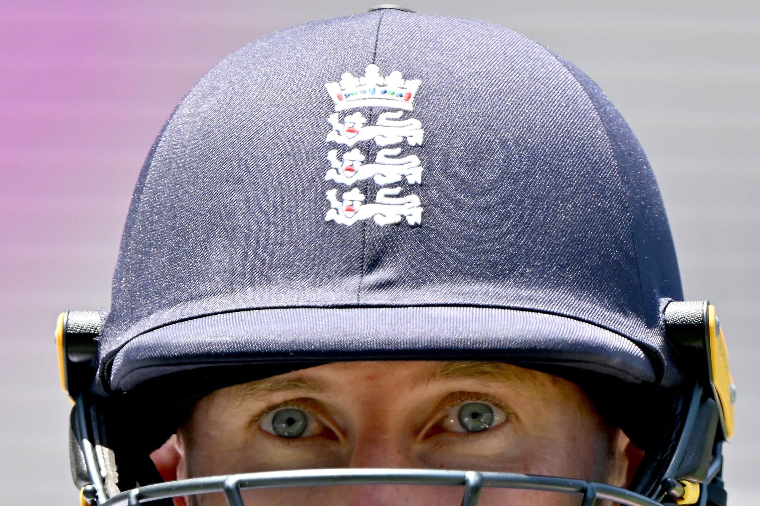 The England badge on the front of Joe Root's batting helmet
