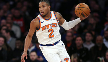 NEW YORK, NEW YORK - JANUARY 21: Miles McBride #2 of the New York Knicks in action against the Brooklyn Nets at Madison Square Garden on January 21, 2026 in New York City. The Knicks won 120-66. NOTE TO USER: User expressly acknowledges and agrees that, by downloading and or using this photograph, User is consenting to the terms and conditions of the Getty Images License Agreement. (Photo by Sarah Stier/Getty Images)