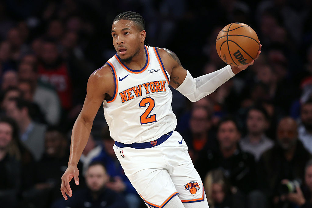 NEW YORK, NEW YORK - JANUARY 21: Miles McBride #2 of the New York Knicks in action against the Brooklyn Nets at Madison Square Garden on January 21, 2026 in New York City. The Knicks won 120-66. NOTE TO USER: User expressly acknowledges and agrees that, by downloading and or using this photograph, User is consenting to the terms and conditions of the Getty Images License Agreement. (Photo by Sarah Stier/Getty Images)