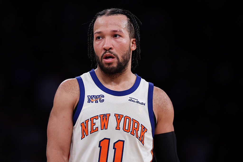 NEW YORK, NEW YORK - MARCH 15: Jalen Brunson #11 of the New York Knicks looks on during the fourth quarter of the game against the Golden State Warriors at Madison Square Garden on March 15, 2026 in New York City. NOTE TO USER: User expressly acknowledges and agrees that, by downloading and or using this photograph, user is consenting to the terms and conditions of the Getty Images License Agreement. (Photo by Dustin Satloff/Getty Images)
