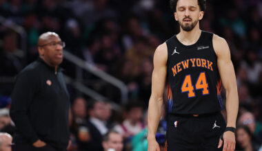 NEW YORK, NEW YORK - MARCH 17: Guard Landry Shamet #44 of the New York Knicks looks on during the game against the Indiana Pacers at Madison Square Garden on March 17, 2026 in New York City. The Knicks won 136-110. NOTE TO USER: User expressly acknowledges and agrees that, by downloading and or using this photograph, User is consenting to the terms and conditions of the Getty Images License Agreement. (Photo by Sarah Stier/Getty Images)