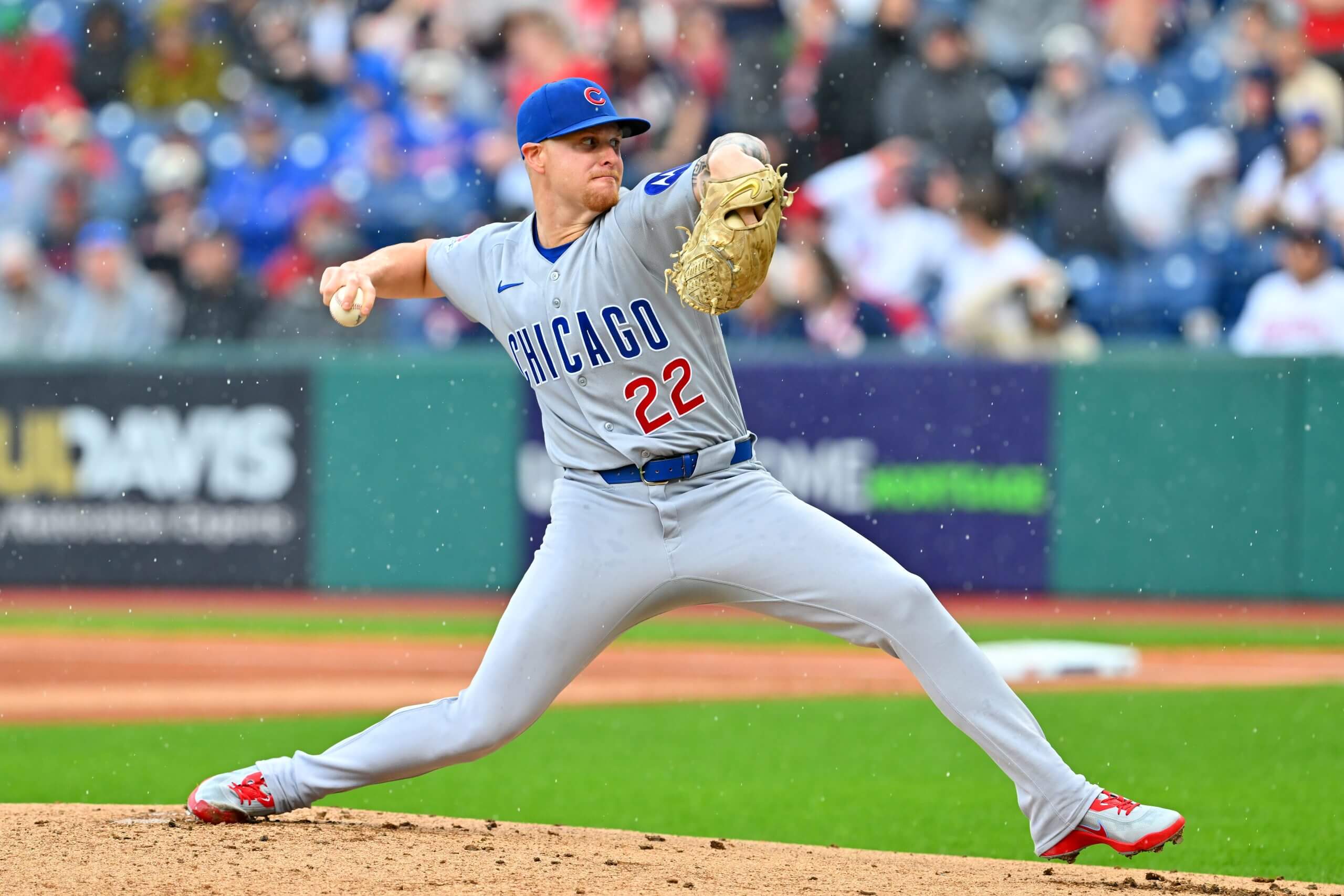 Cade Horton delivers a pitch in April 2026.