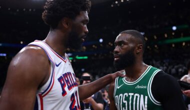 Jaylen Brown says Joel Embiid is a basketball great but flops too much: ‘He knows it, too’