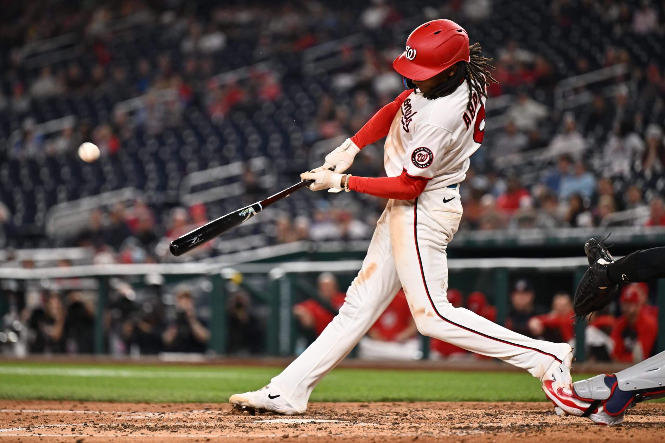 CJ Abrams follows through on a swing.