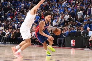 DETROIT, MI - MAY 13: Cade Cunningham #2 of the Detroit Pistons dribbles the ball during the game against the Cleveland Cavaliers during Round Two Game Five of the 2026 NBA Playoffs on May 13, 2026 at Little Caesars Arena in Detroit, Michigan. NOTE TO USER: User expressly acknowledges and agrees that, by downloading and/or using this photograph, User is consenting to the terms and conditions of the Getty Images License Agreement. Mandatory Copyright Notice: Copyright 2026 NBAE (Photo by Chris Schwegler/NBAE via Getty Images)
