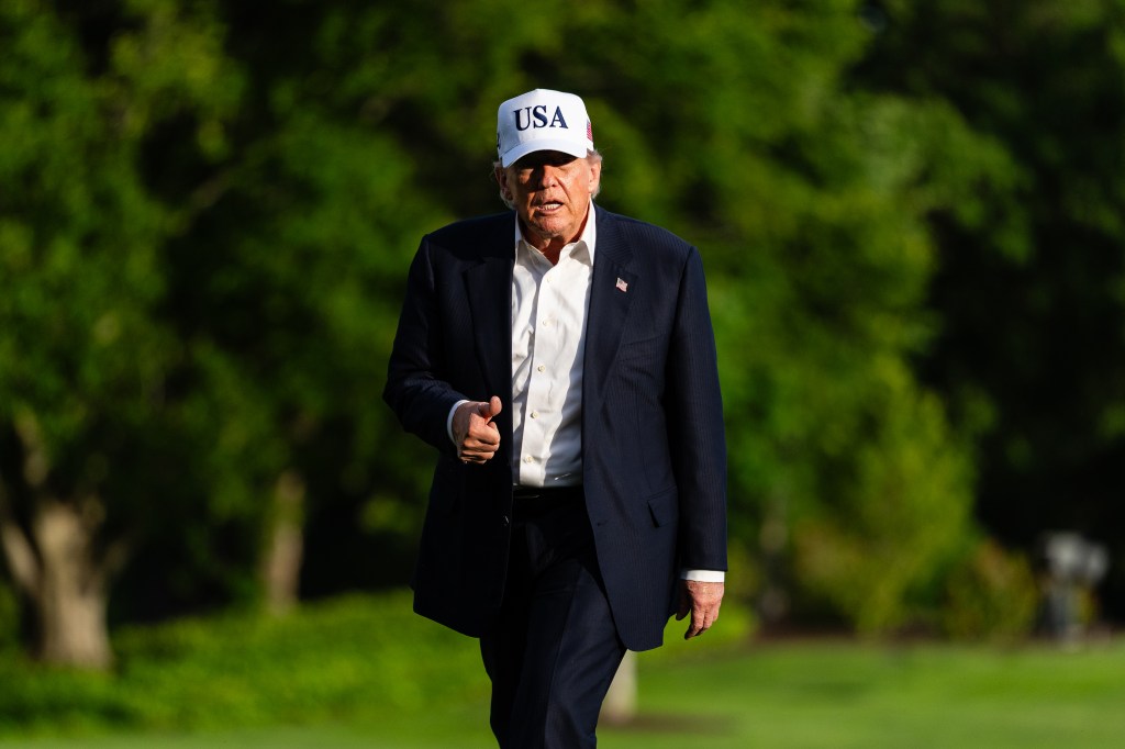 US President Donald Trump walks on the South Lawn of the White House after arriving on Marine One in Washington, DC, US, on Friday, May 15, 2026. Donald Trump met Xi Jinping in Beijing's leadership compound on Friday, kickstarting a second day of talks that kept relations on an even keel but have yielded limited deals so far. 