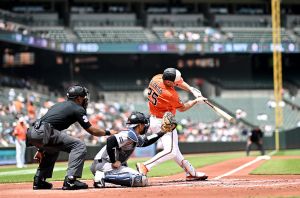 BALTIMORE, MARYLAND - MAY 13: Pete Alonso #25 of the Baltimore Orioles hits a single in the second inning against the New York Yankees at Oriole Park at Camden Yards on May 13, 2026 in Baltimore, Maryland. (Photo by Greg Fiume/Getty Images)