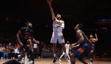 NEW YORK, NY - MAY 21: Max Strus #2 of the Cleveland Cavaliers drives to the basket during the game against the New York Knicks during Game 2 of the NBA Eastern Conference Finals on May 21, 2026 at Madison Square Garden in New York City, New York. NOTE TO USER: User expressly acknowledges and agrees that, by downloading and or using this photograph, User is consenting to the terms and conditions of the Getty Images License Agreement. Mandatory Copyright Notice: Copyright 2026 NBAE (Photo by Nathaniel S. Butler/NBAE via Getty Images)