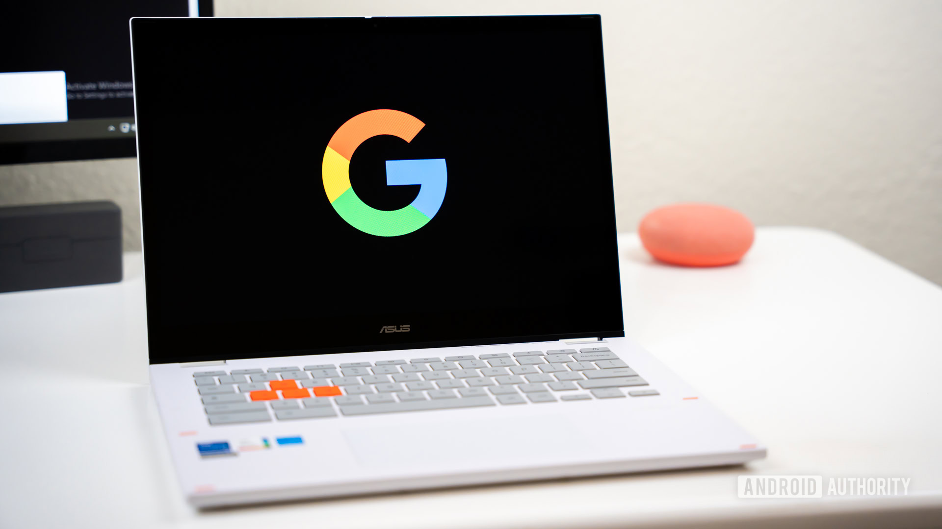 Google or Google Search logo on Chromebook laptop stock photo (2) Google or Google Search logo on Chromebook laptop stock photo (2)