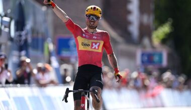 WALLERS ARENBERG, FRANCE - MAY 22: Rasmus Tiller of Norway and Team Uno-X Mobility celebrates at finish line as stage winner during the 70th 4 Jours de Dunkerque 2026, Stage 3 a 157.7km stage from La Sentinelle to Wallers Arenberg on May 22, 2026 in Wallers Arenberg, France. (Photo by Luc Claessen/Getty Images)