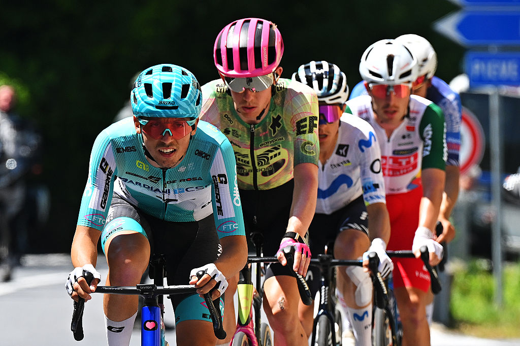 NOVI LIGURE, ITALY - MAY 21: Manuele Tarozzi of Italy and Team Bardiani CSF 7 Saber competes in the breakaway during the 109th Giro d&amp;apos;Italia 2026, Stage 12 a 175km stage from Imperia to Novi Ligure / #UCIWT / on May 21, 2026 in Novi Ligure, Italy. (Photo by Tim de Waele/Getty Images)