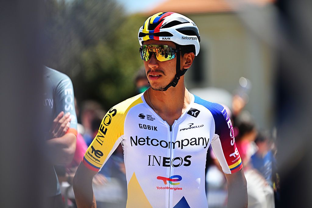 CATANZARO, ITALY - MAY 12: Egan Bernal of Colombia and Netcompany INEOS Cycling Team prior to the 109th Giro d&amp;apos;Italia 2026, Stage 4 a 138km stage from Catanzaro to Cosenza / #UCIWT / on May 12, 2026 in Catanzaro, Italy. (Photo by Tim de Waele/Getty Images)